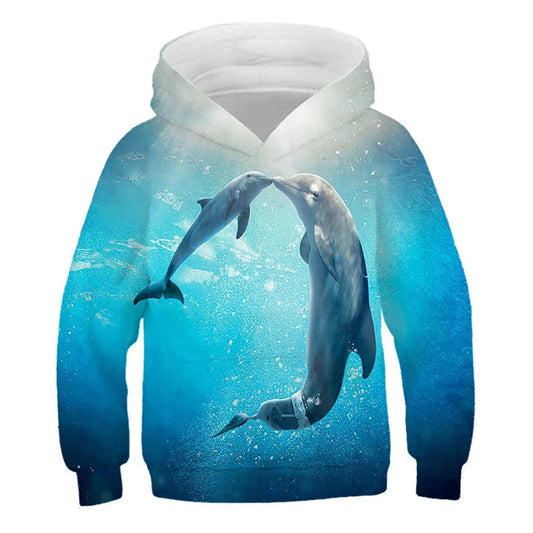 1 PC 4-13Y Children Fashion 3D Hoodies Ocean Dolphin Fish Sea Turtle Print Hooded Sweatshirt For Boy Girl Kids Birthday Gift Pullover