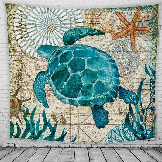 150*100cm Marine Organism Wall Hanging Blanket Tapestry Beach Throw Towel Home Decorative Turtle Printed Tapestries Beach Mat