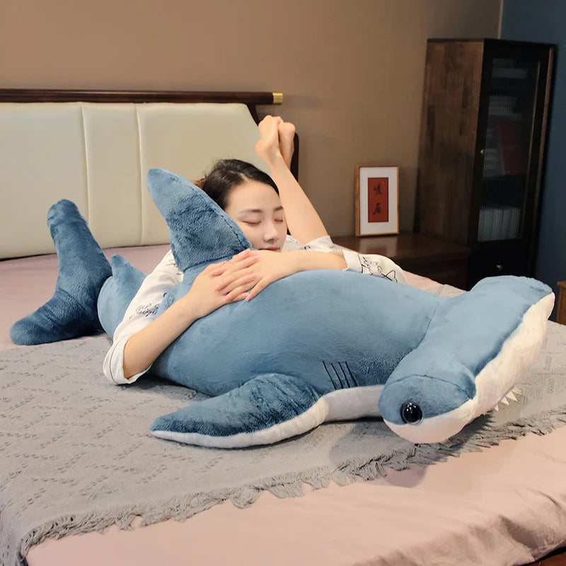 100CM Big Simulation Whale Plush Toy Stuffed Soft Hammerhead Sharks Sleeping Pillow Sofa Cushion Sea Animal Toys Birthday Gift