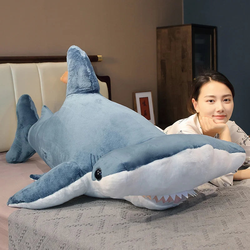 100CM Big Simulation Whale Plush Toy Stuffed Soft Hammerhead Sharks Sleeping Pillow Sofa Cushion Sea Animal Toys Birthday Gift