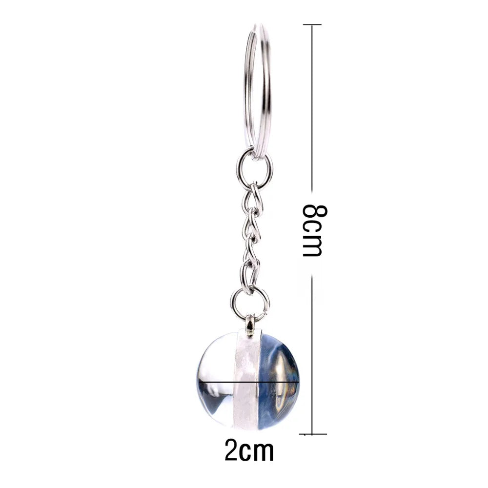 1 Blue Sea Keychain Marine Organisms Cute Key Chain Double Sided Glass Ball Pendant Dolphins Turtles Starfish Keyring Jewelry Gift