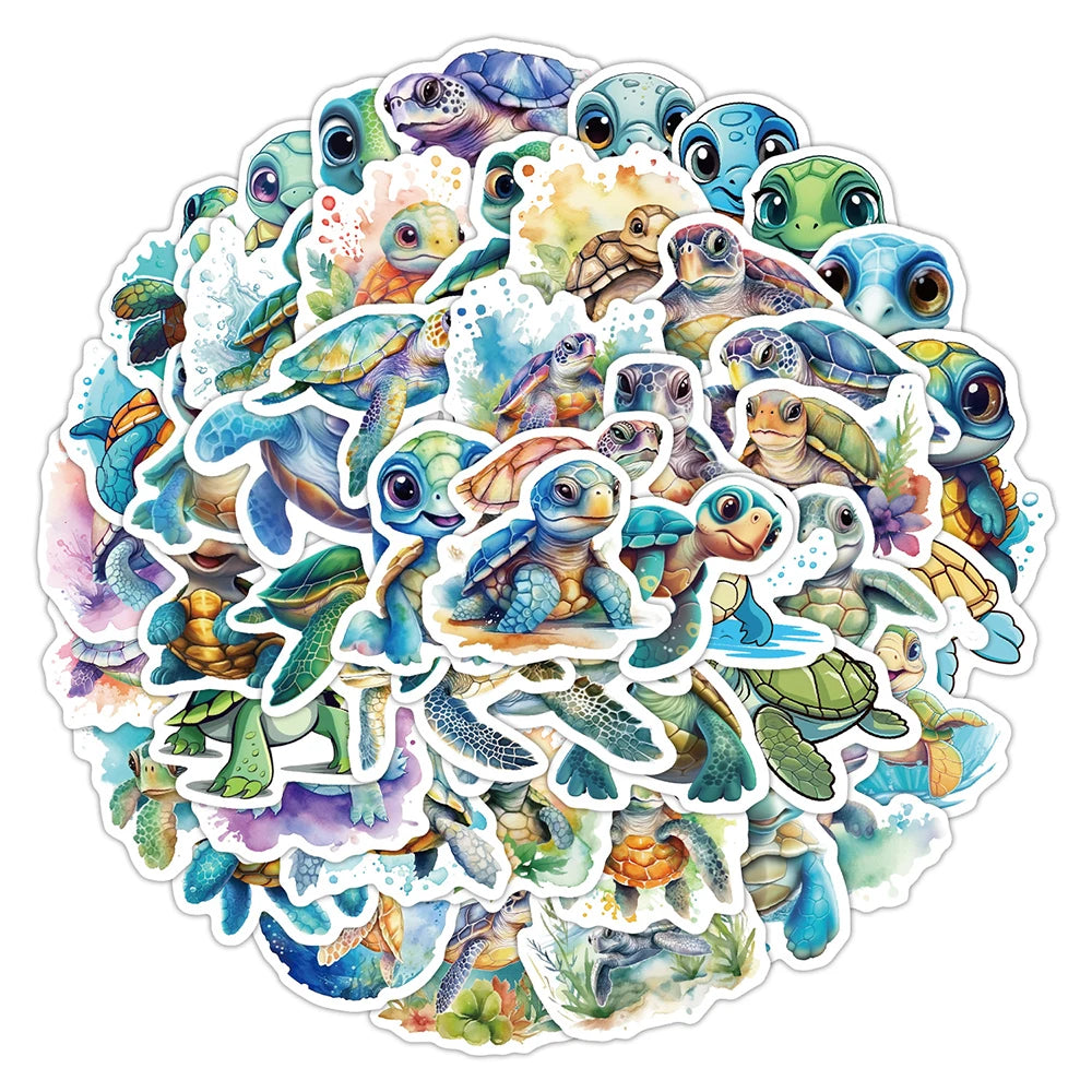 10/30/50pcs Cute Cartoon Sea Turtle Stickers Ocean Animals Graffiti Sticker DIY Water Bottle Refrigerator Phone Kids Decals Toy